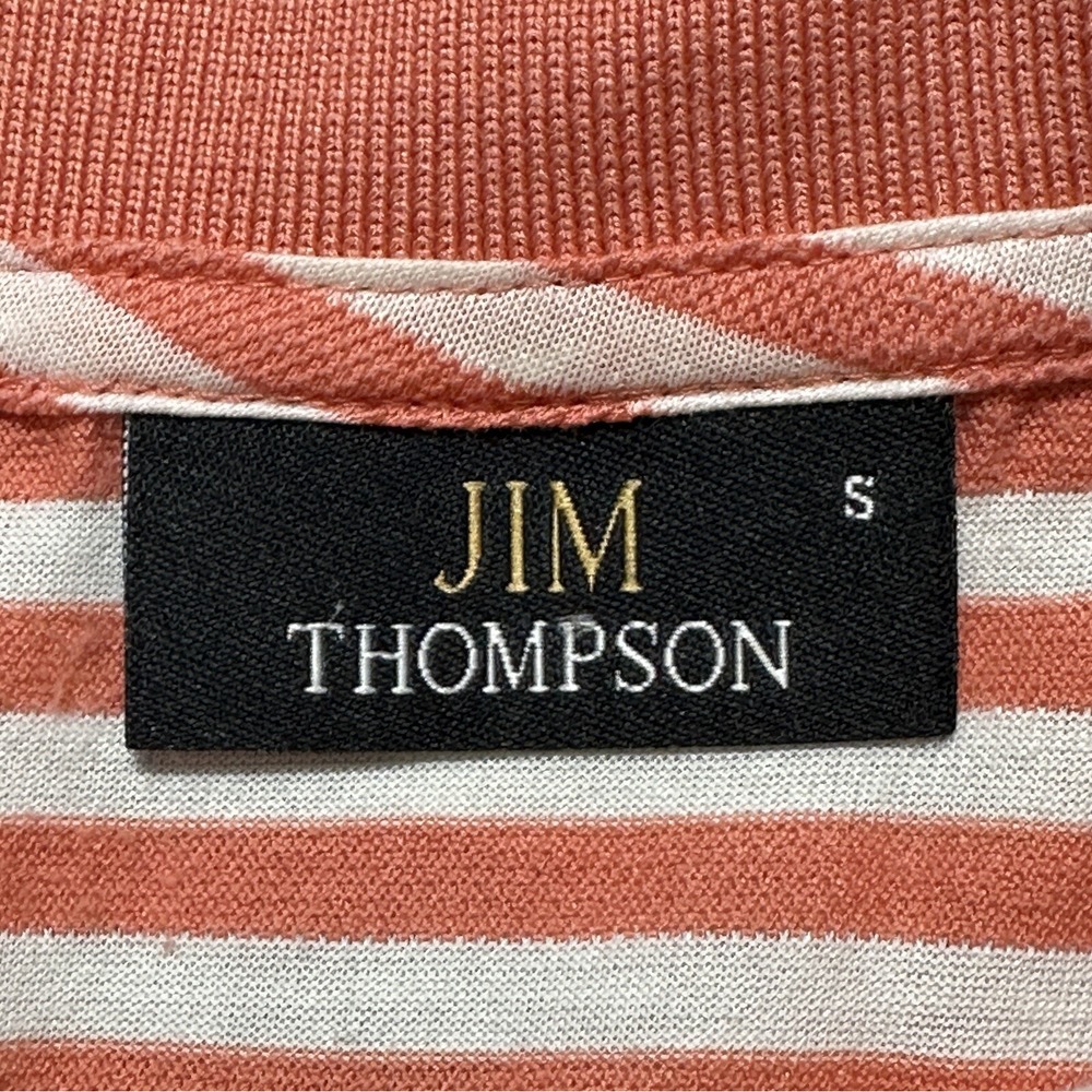 Jim Thompson Men's T Shirt Size S Salmon White Striped Short Sleeve‎ 100% Cotton - Picture 3 of 8
